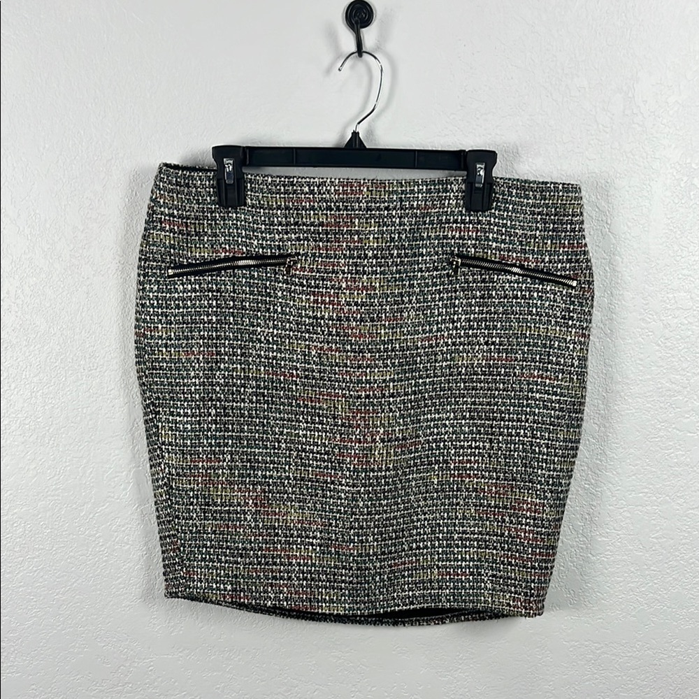 Loft Sz 14 Multicolor Woven Metallic Thread Mini pencil skirt Zip Pocket TC0484